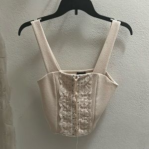 Cream tank top/crop top with corset imitation